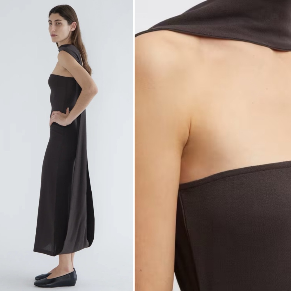 Paloma Wool Alberch Strapless Wool Blend Chocolate Brown Dress w/ Attached Scarf - Picture 3 of 12
